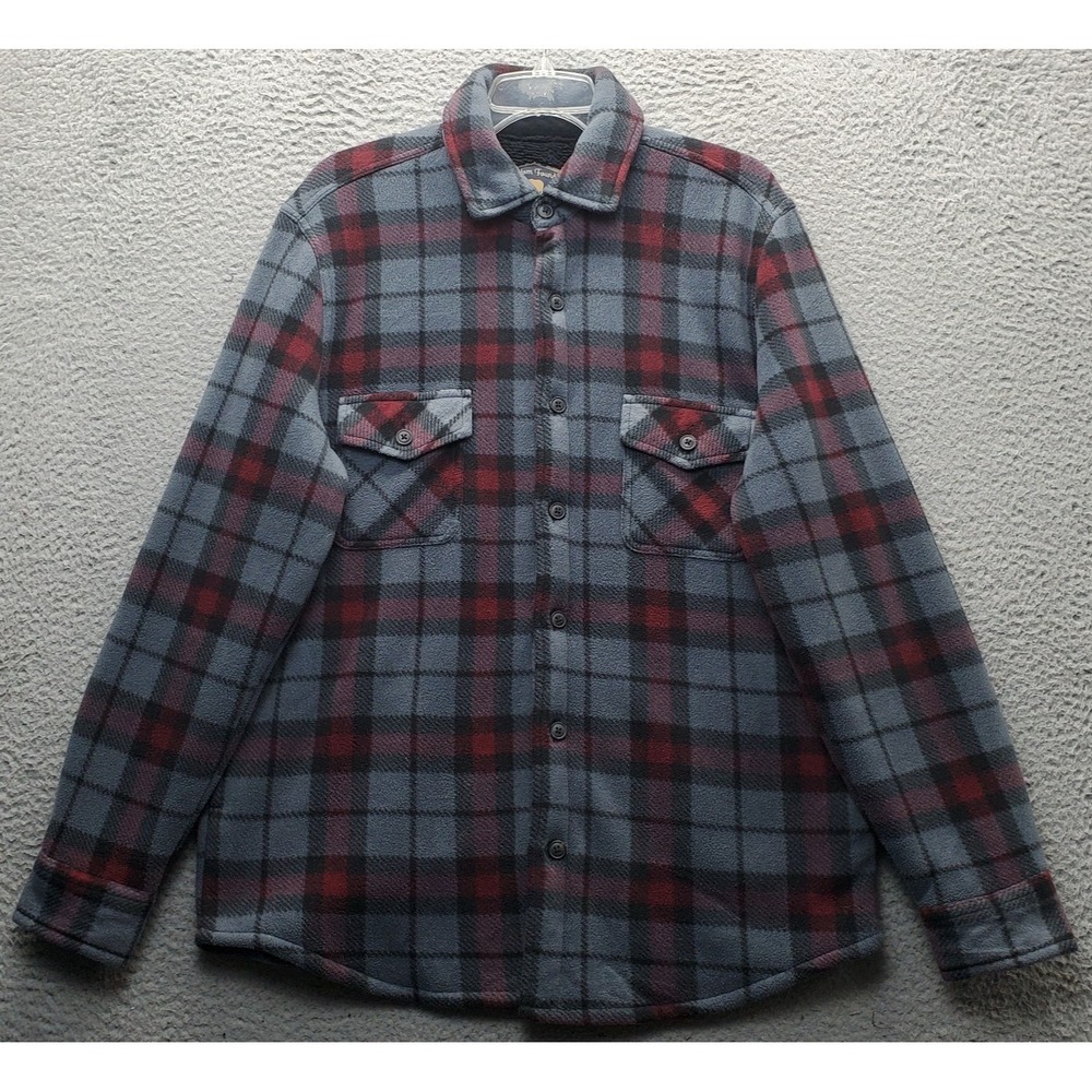 Freedom Foundry Shacket Mens M Multi Plaid‎ Sherpa Lined Collar Button Front EUC